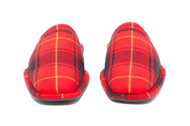 Balenciaga Slippers Logo-Embroidered Tartan Flannel