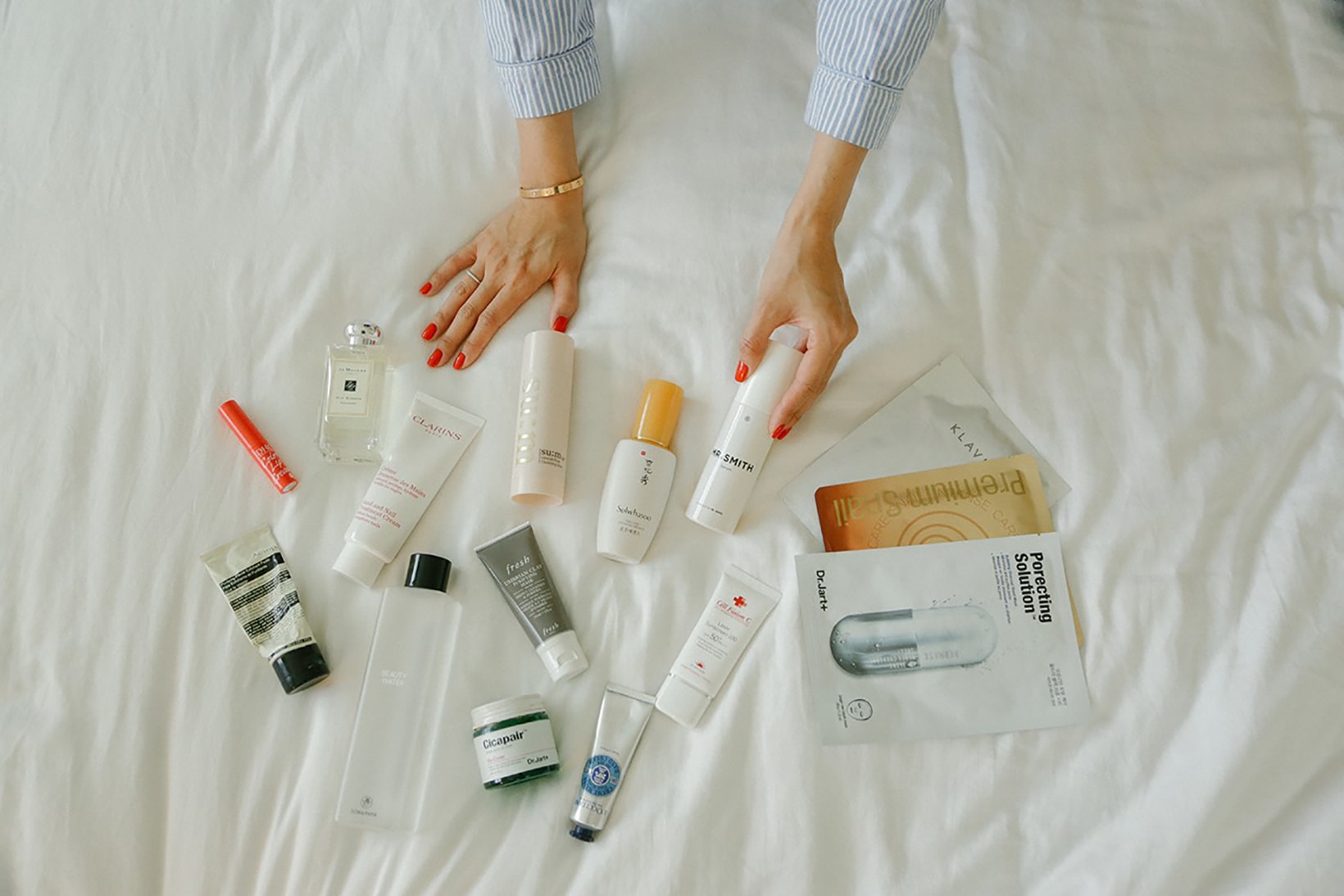 Skincare Beauty Products Red Nails Sulwhasoo Face Masks Sheet Dr Jart Aesop Cream Jo Malone Fragrance Perfume Lip Balm Hand Fresh Hair Chanel Serum Toner Bed Home