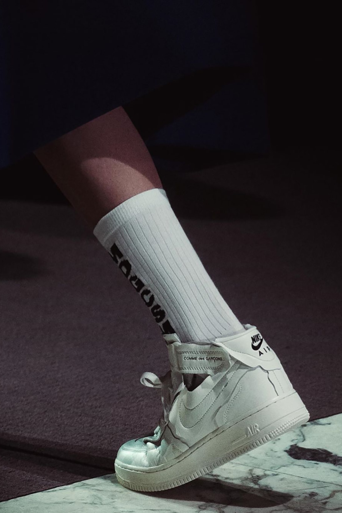 comme des garcons nike collaboration air force 1 mid white sneakers paris fashion week fall winter shoes sneakerhead footwear