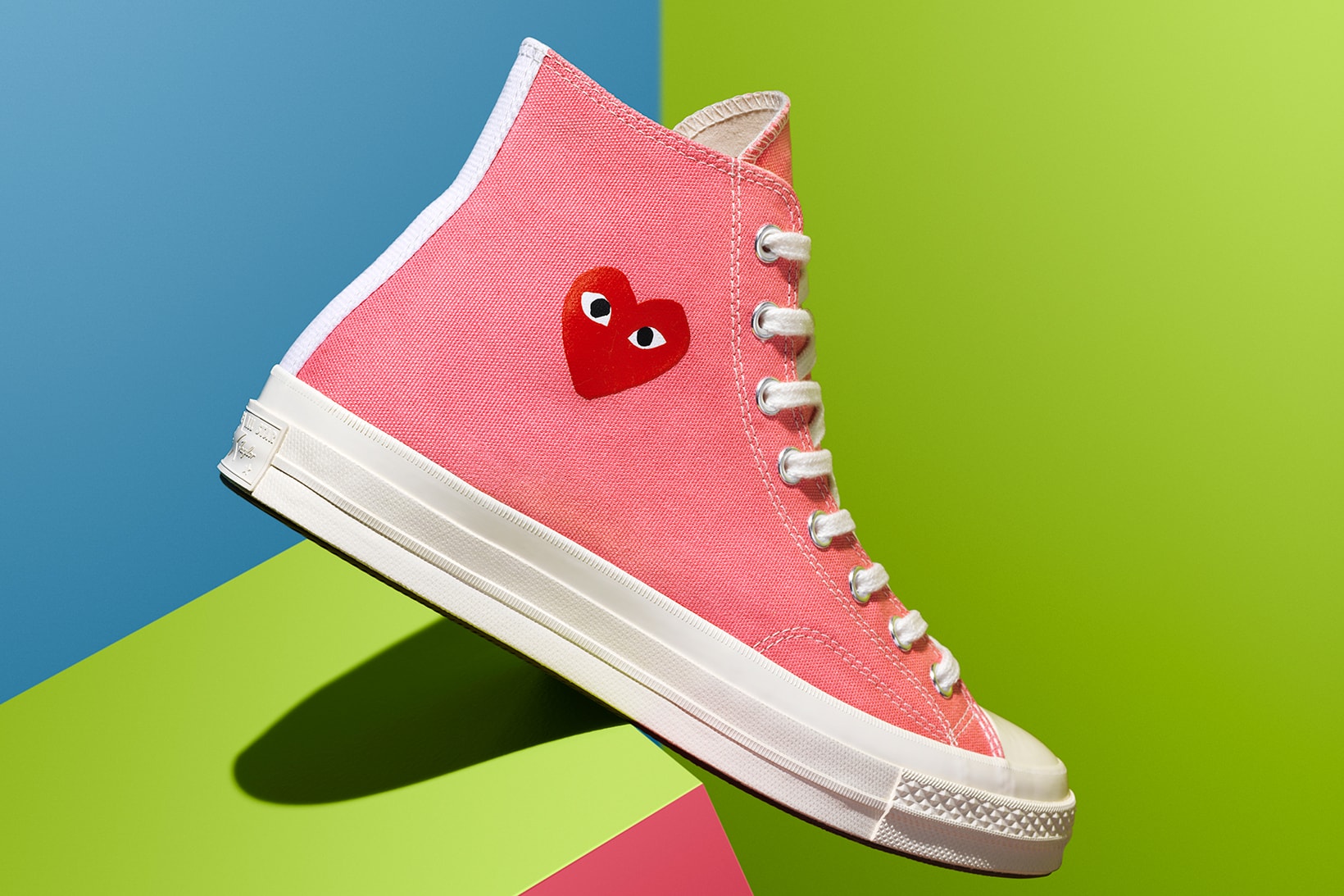 converse comme des garcons play chuck 70 high ox collaboration sneakers pink blue green hearts red sneakerhead shoes footwear