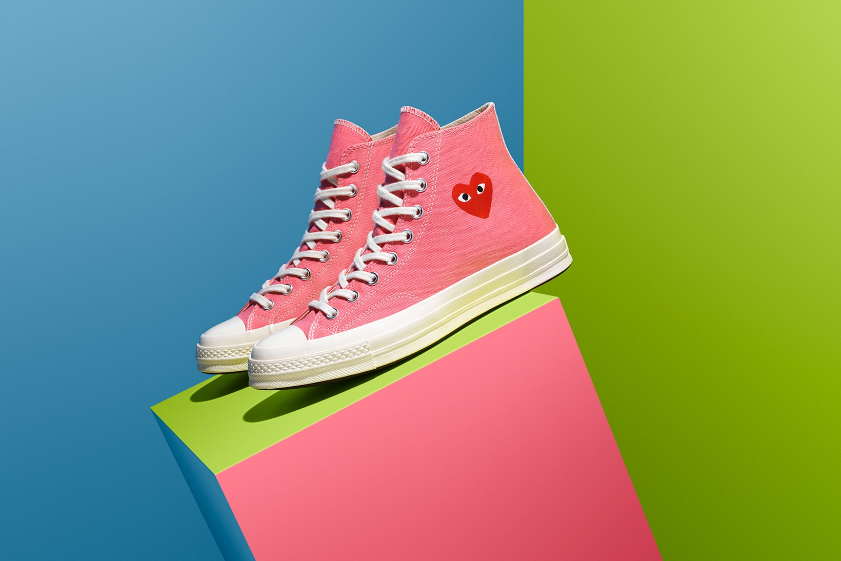 converse comme des garcons play chuck 70 high ox collaboration sneakers pink blue green hearts red sneakerhead shoes footwear