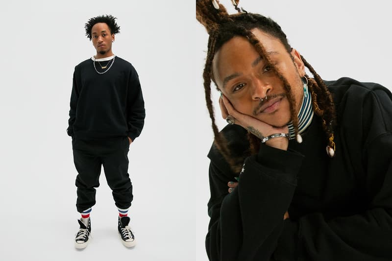 converse shapes genderless apparel collection crew neck sweaters chinos pants silver necklace t shirts
