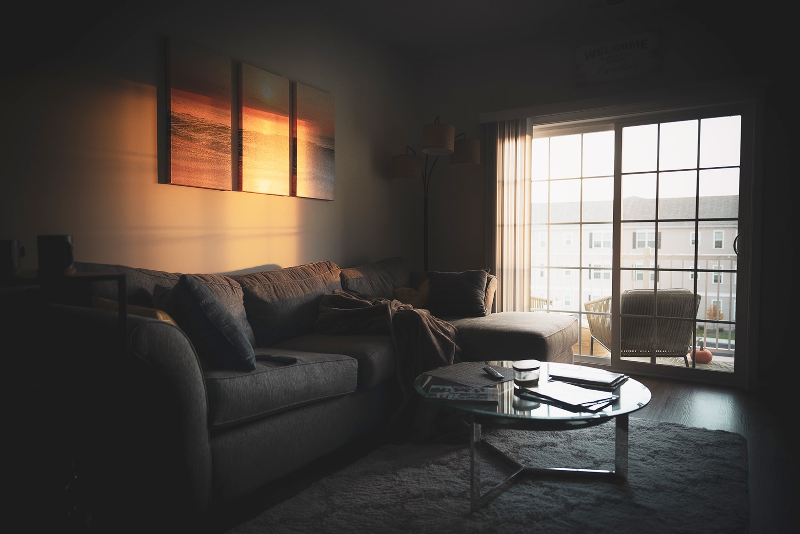 Social Distancing Quarantine Self Isolation Home Living Room Sofa Window Painting Sunset Sunrise