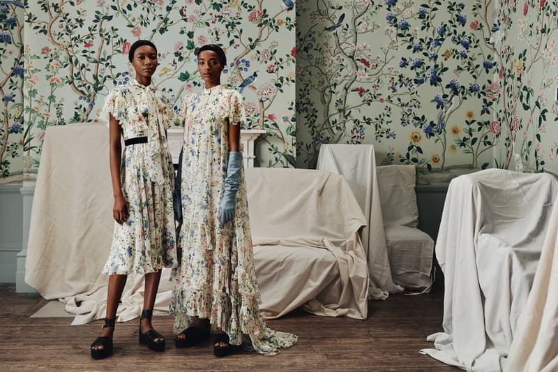Erdem de Gournay Collaboration Floral Mint Green Yellow Wallpaper Dresses Home Interior