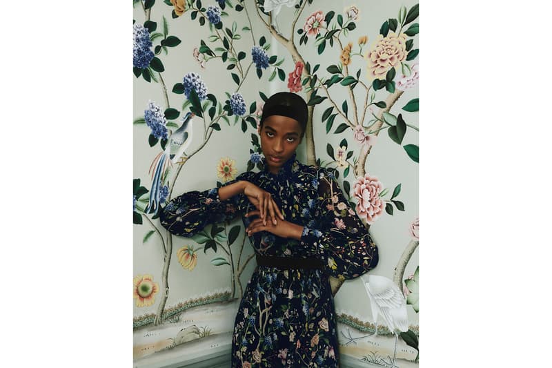 Erdem de Gournay Collaboration Floral Mint Green Yellow Wallpaper Dresses Home Interior