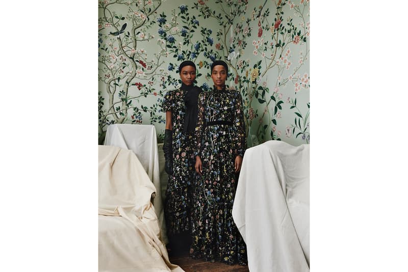 Erdem de Gournay Collaboration Floral Mint Green Yellow Wallpaper Dresses Home Interior