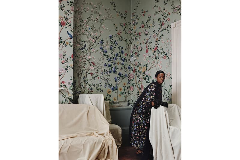 Erdem de Gournay Collaboration Floral Mint Green Yellow Wallpaper Dresses Home Interior