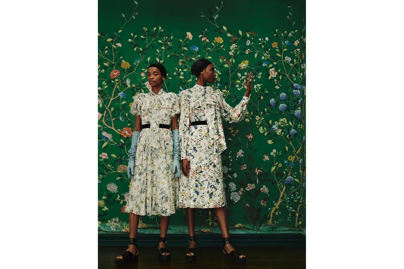 Erdem de Gournay Collaboration Floral Mint Green Yellow Wallpaper Dresses Home Interior