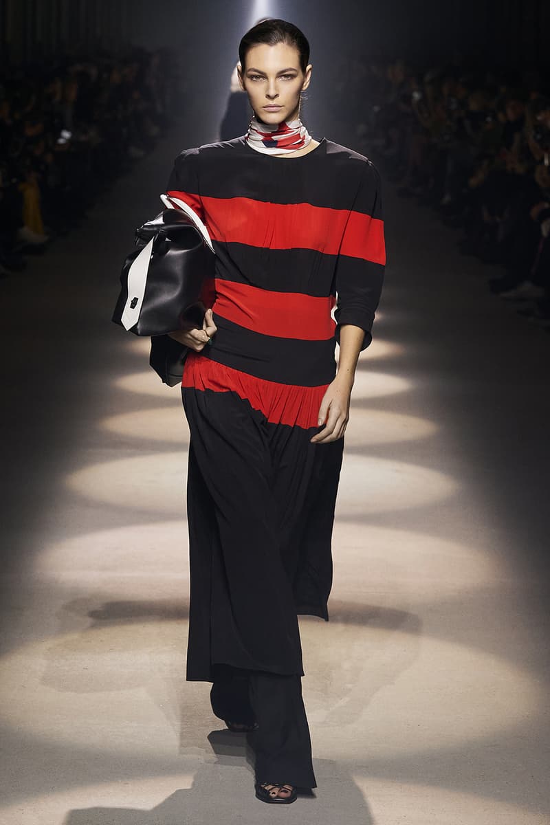 givenchy paris fashion week fall winter womens collection clare waight keller runway show kaia gerber adut akech red black white gown pants shirred blouse