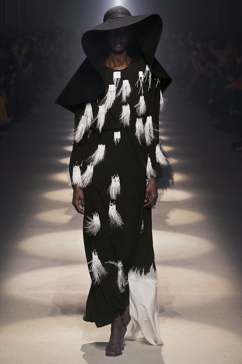 givenchy paris fashion week fall winter womens collection clare waight keller runway show kaia gerber adut akech red black white gown pants shirred blouse