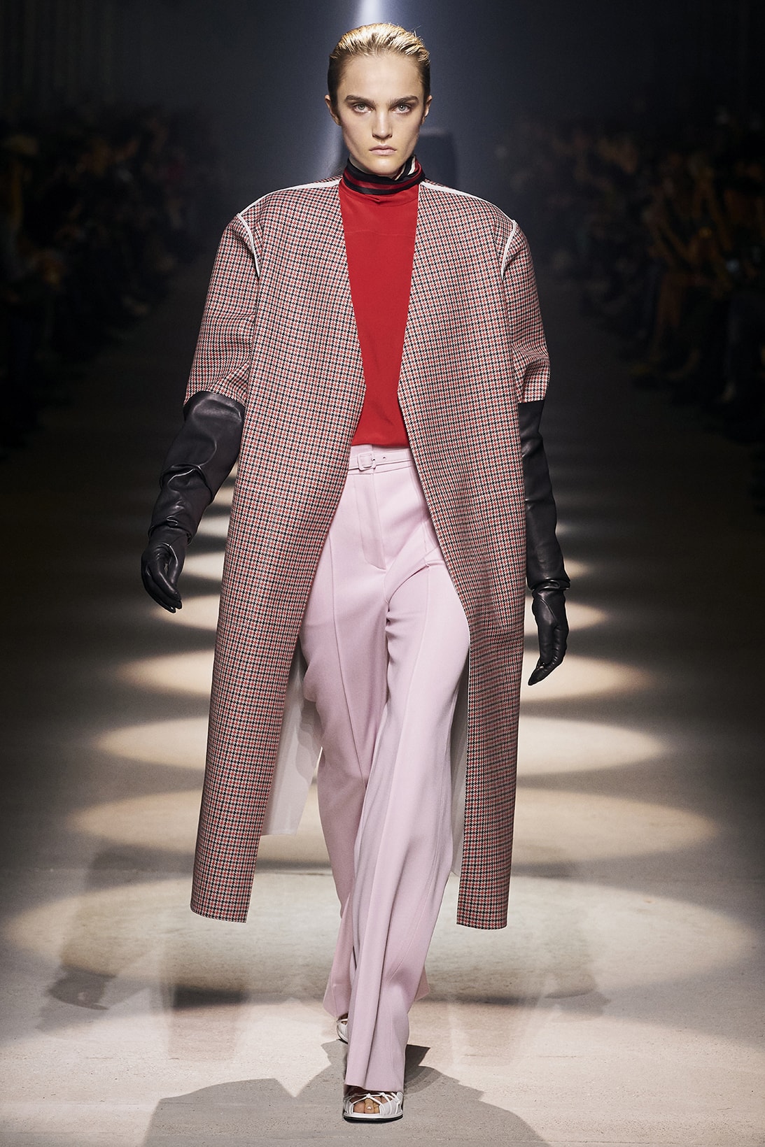 givenchy paris fashion week fall winter womens collection clare waight keller runway show kaia gerber adut akech red black white gown pants shirred blouse