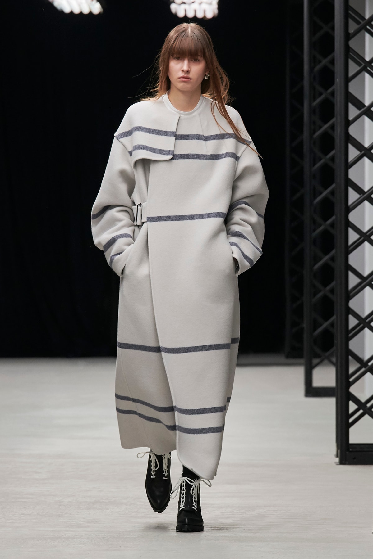 HYKE Fall/Winter 2020 Collection Runway Show Striped Coat