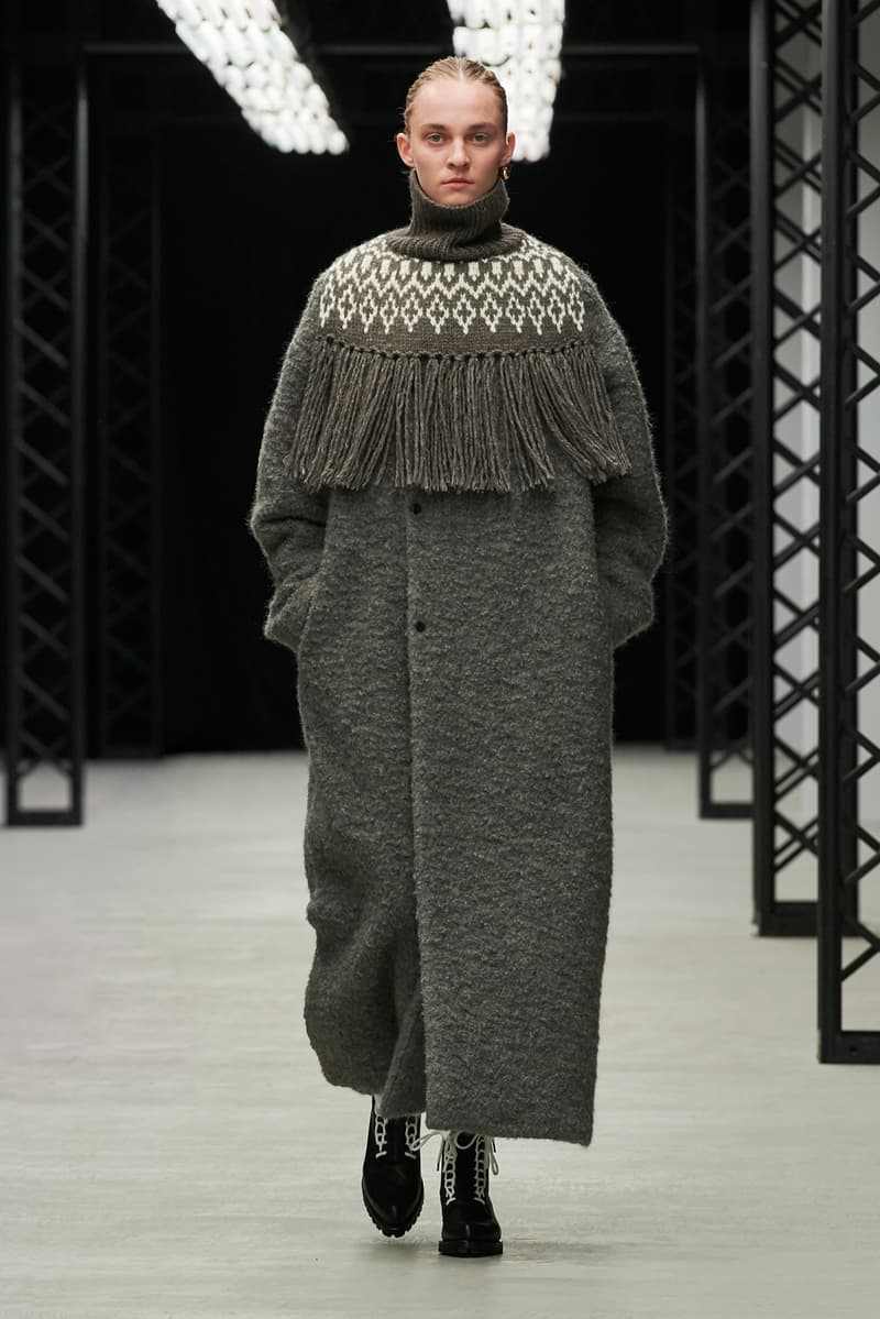 HYKE Fall/Winter 2020 Collection Runway Show Fringe Coat Grey