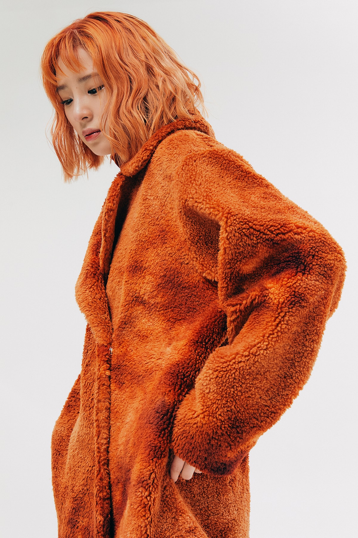 IRENEISGOOD Label Fall/Winter 2020 Collection Lookbook Faux Fur Coat Orange