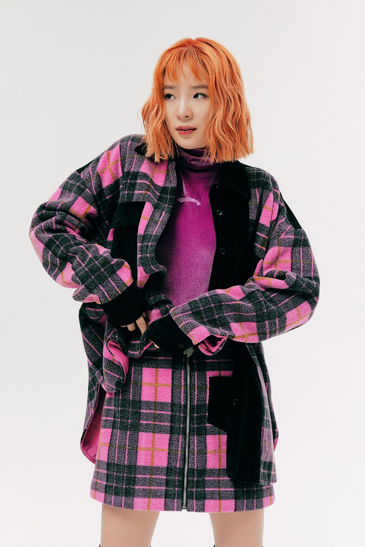 IRENEISGOOD Label Fall/Winter 2020 Collection Lookbook Plaid Jacket Skirt Pink