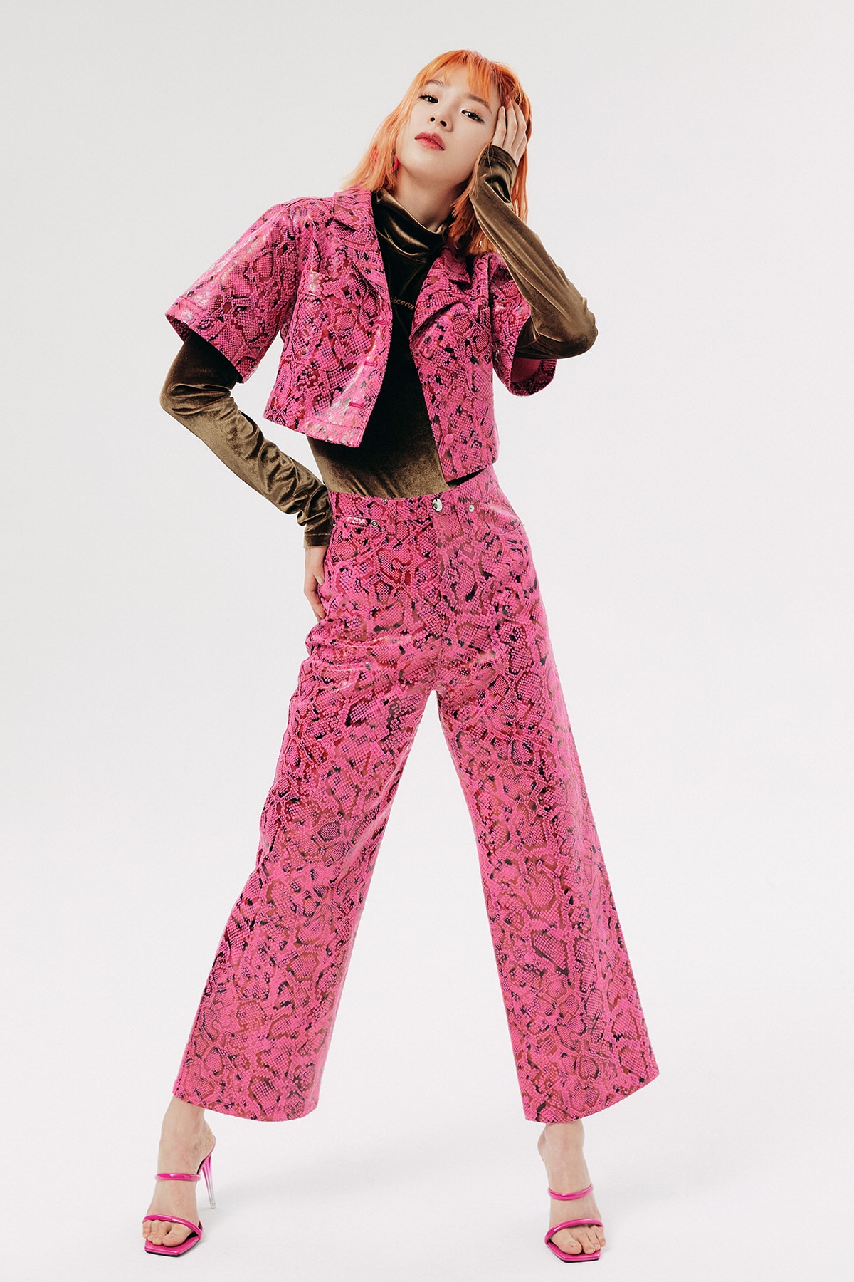 IRENEISGOOD Label Fall/Winter 2020 Collection Lookbook Snakeskin Jacket Pants Pink