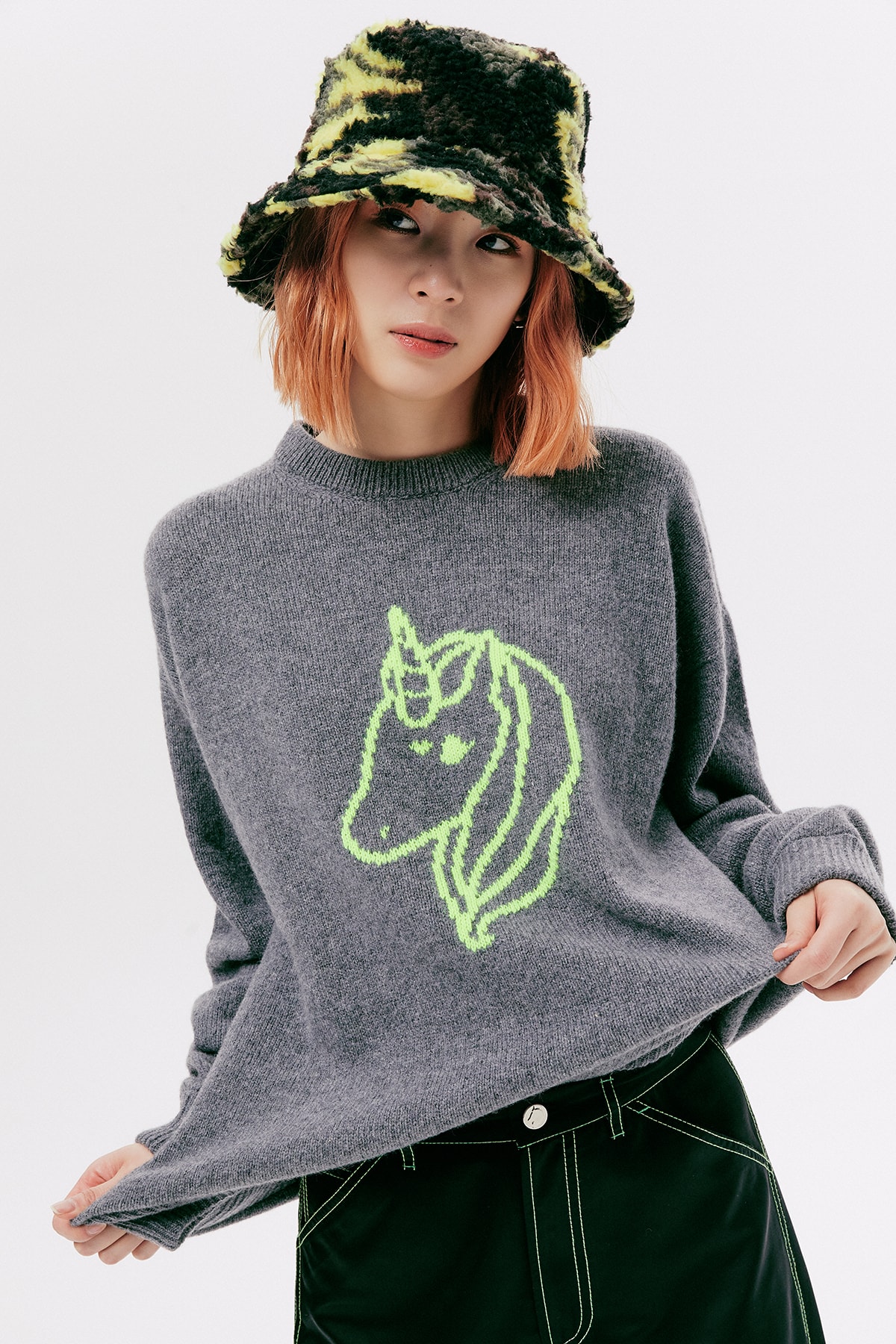 IRENEISGOOD Label Fall/Winter 2020 Collection Lookbook Unicorn Sweater Grey Green