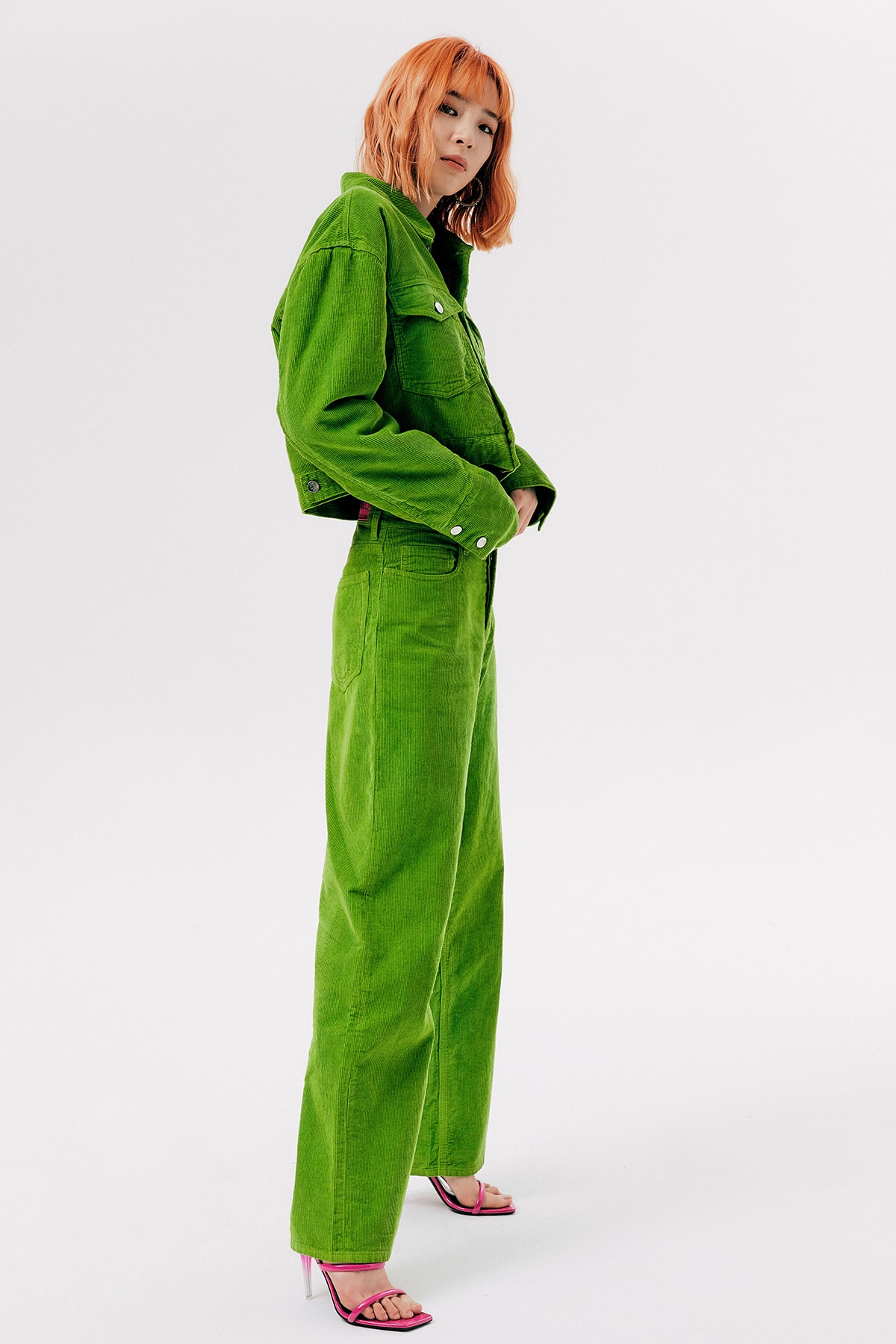 IRENEISGOOD Label Fall/Winter 2020 Collection Lookbook Corduroy Jacket Pants Green