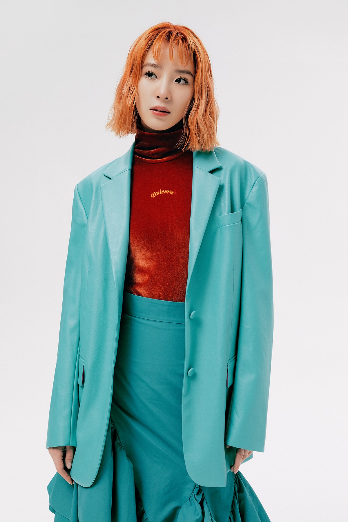 IRENEISGOOD Label Fall/Winter 2020 Collection Lookbook Jacket Skirt Teal