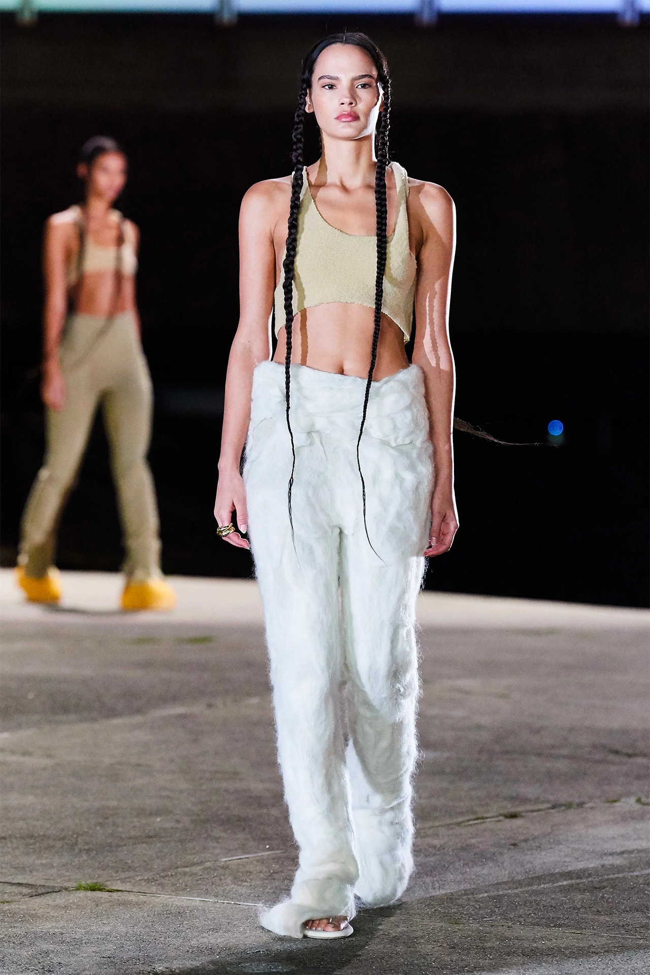 Kanye West YEEZY Season 8 Show Paris Fashion Week Runway Model Bralette Crop Top Pants