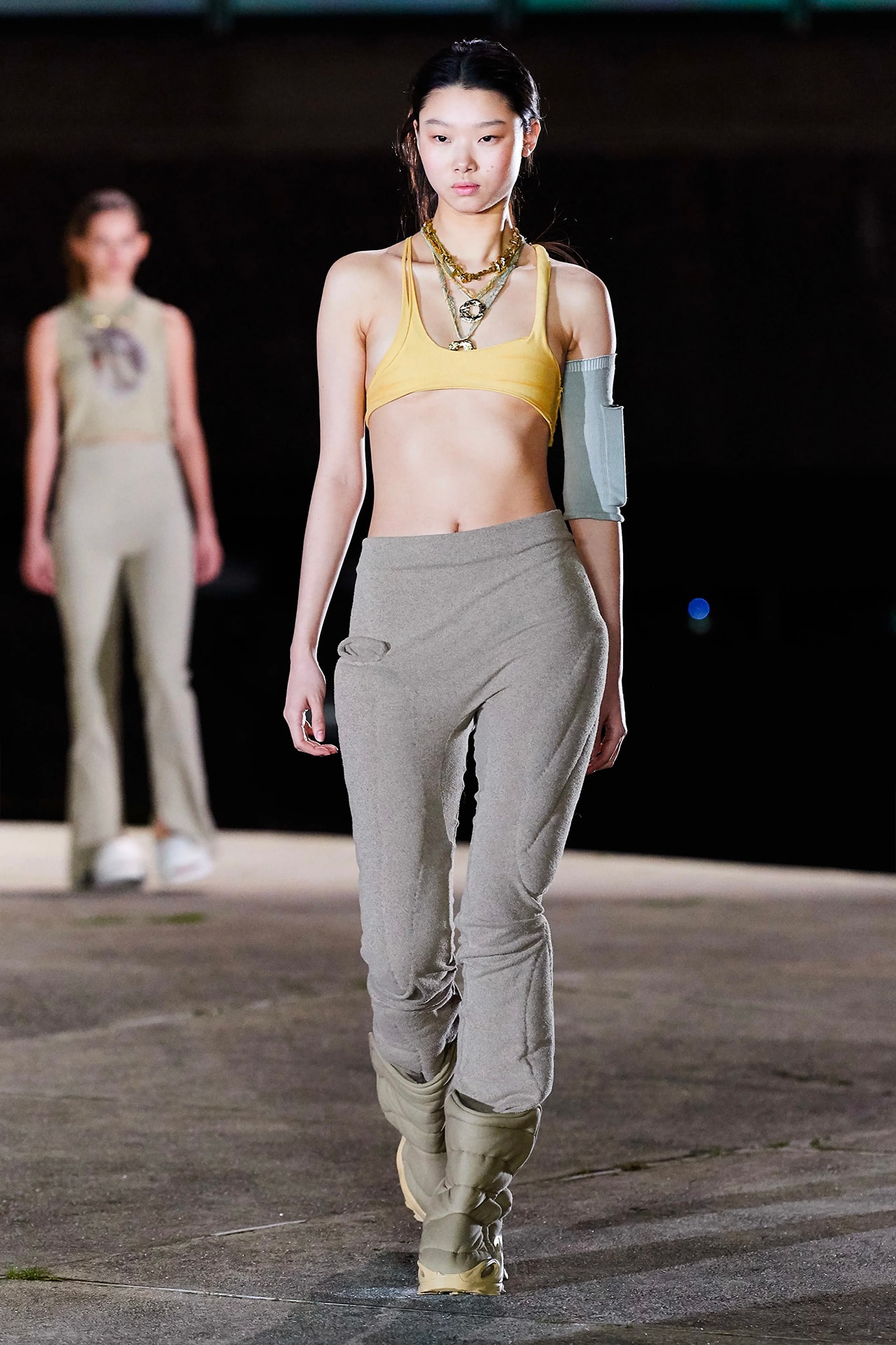 Kanye West YEEZY Season 8 Show Paris Fashion Week Runway Model mulan bae boots bralette