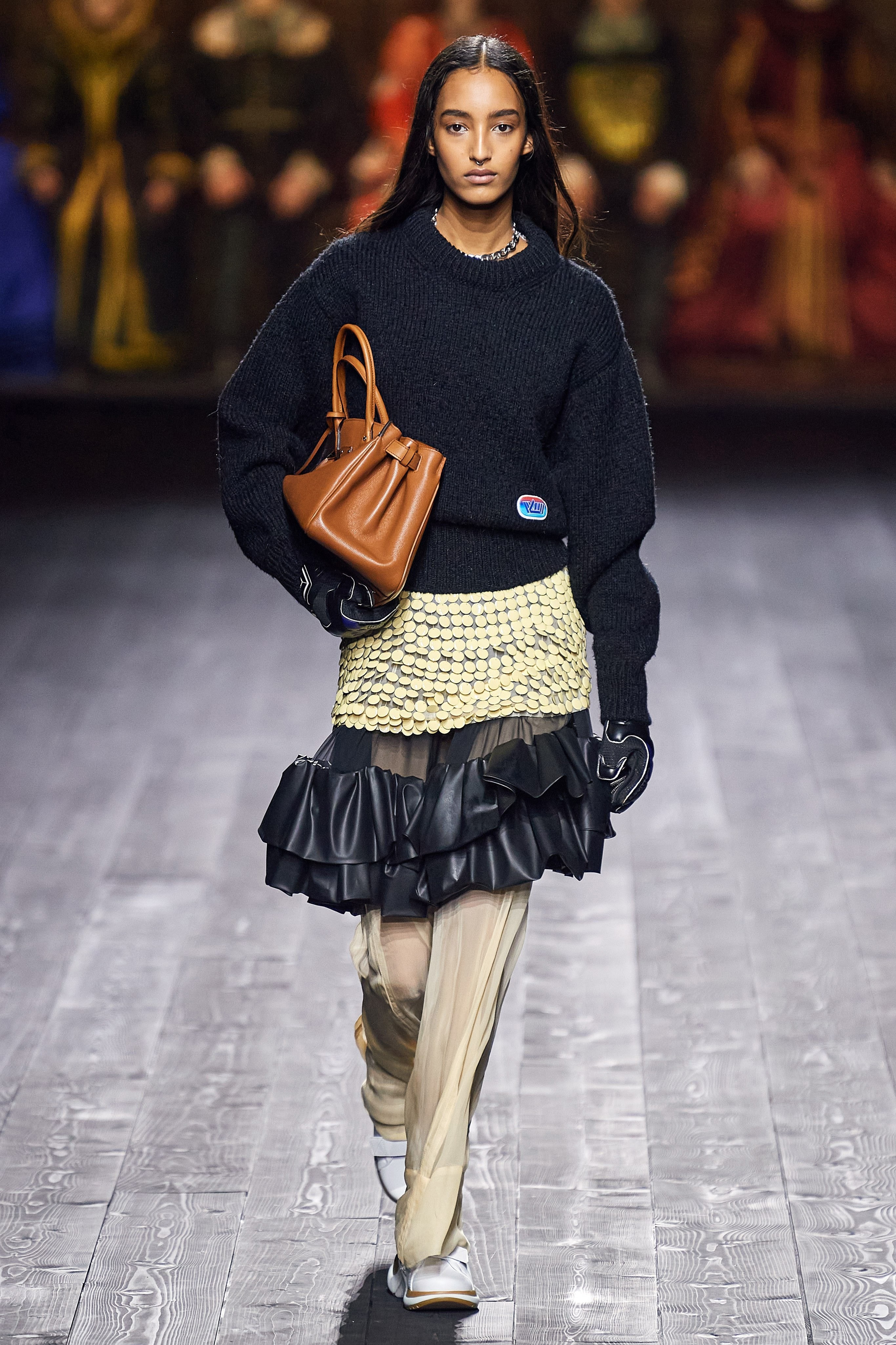 Louis Vuitton Fall/Winter Collection Runway Show Sweater Black Ruffle Skirt