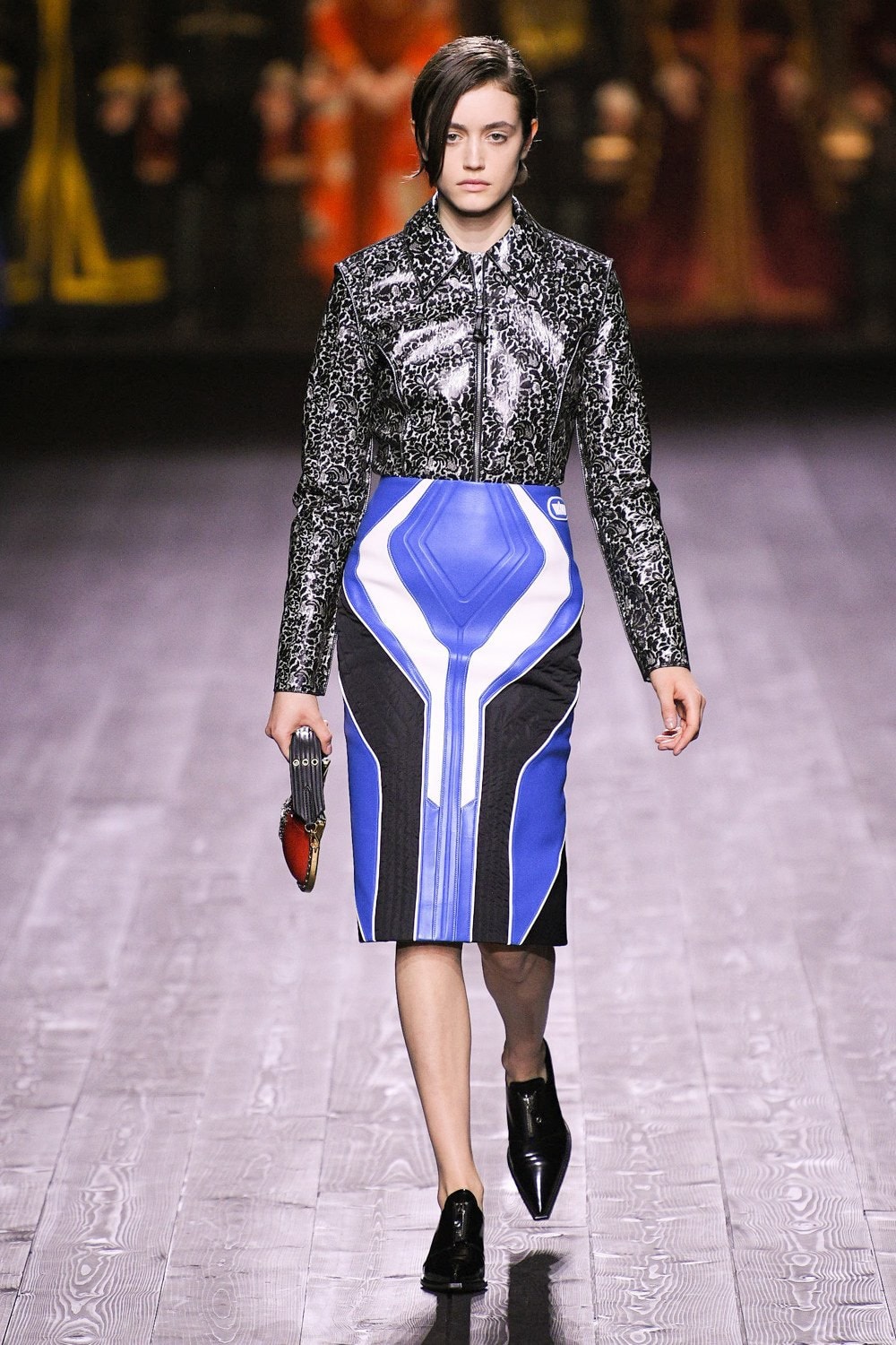 Louis Vuitton Fall/Winter Collection Runway Show Moto Skirt Blue Patent Top