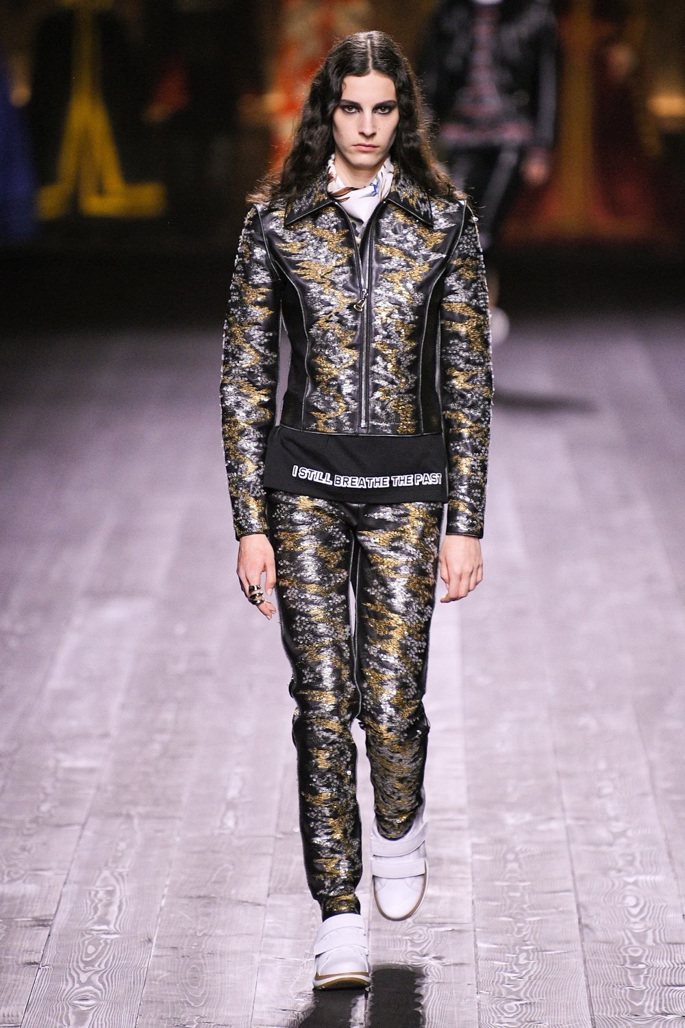 Louis Vuitton Fall/Winter Collection Runway Show Embroidered Jacket Pants Gold