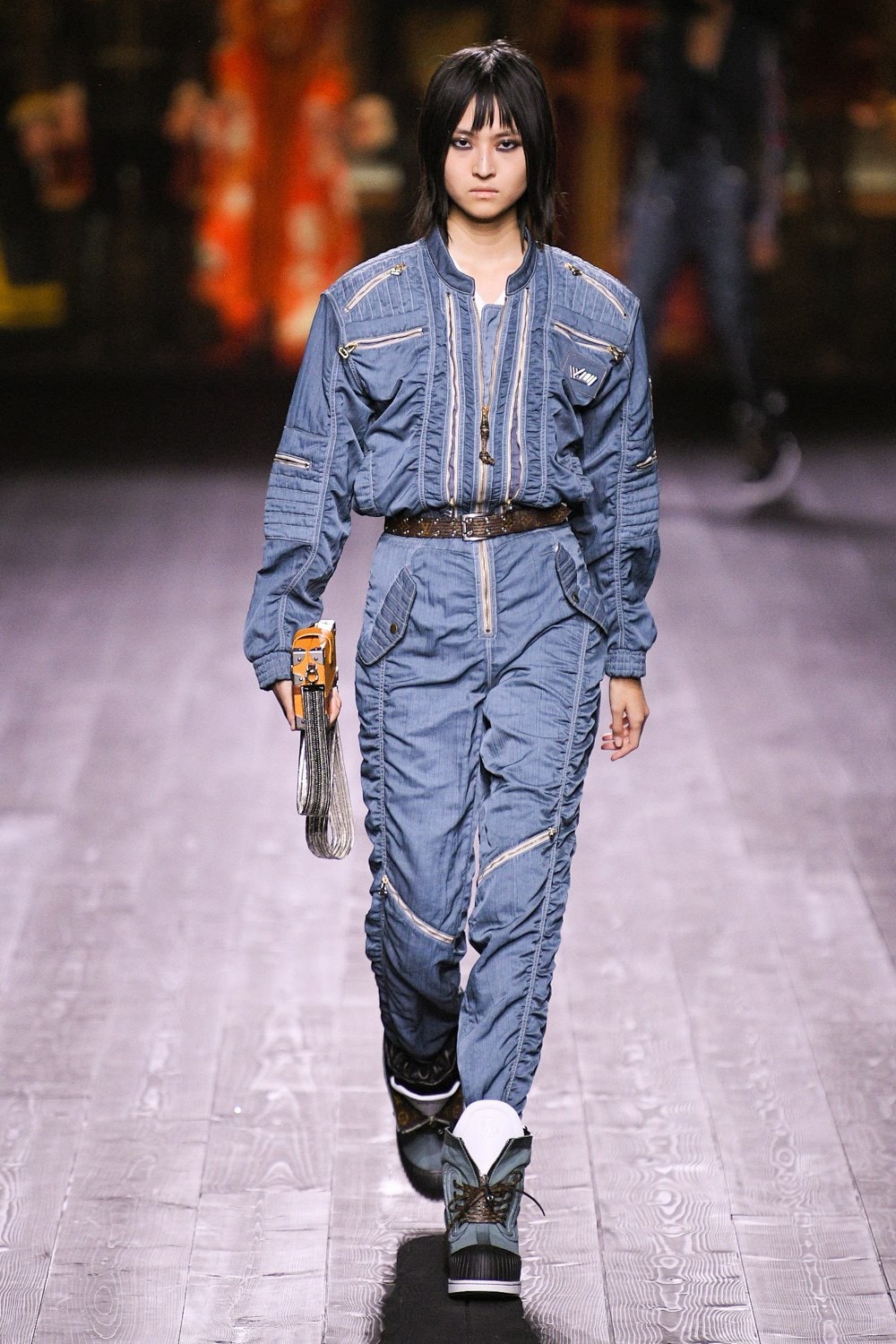 Louis Vuitton Fall/Winter Collection Runway Show Ruched Jumpsuit Blue
