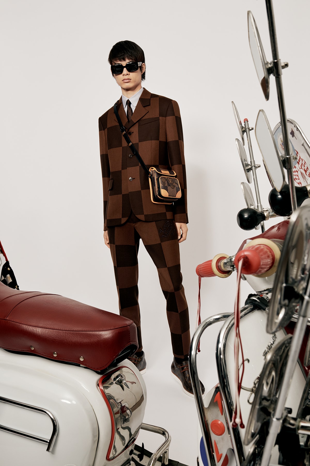 Louis Vuitton NIGO x Virgil Alboh LV2 Collection Lookbook Suit Damier Check Brown