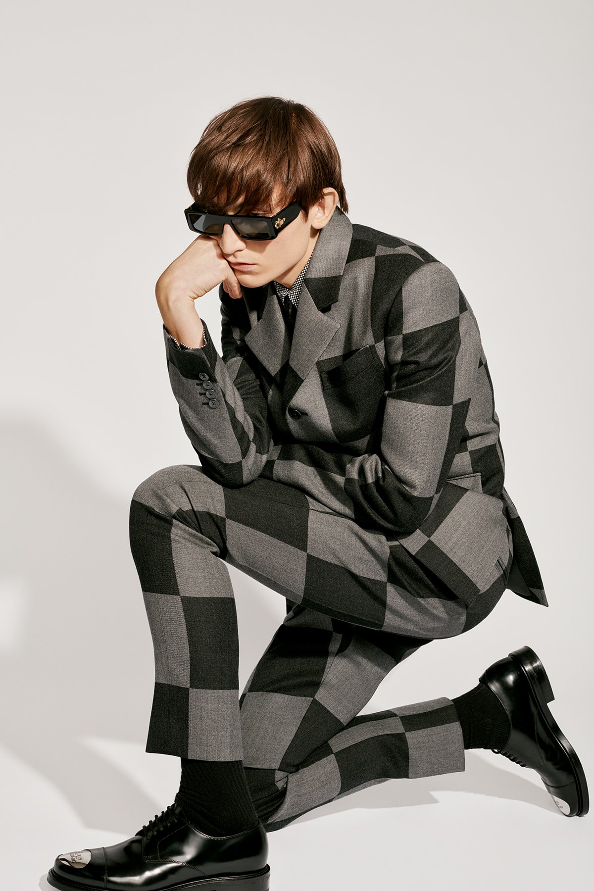 Louis Vuitton NIGO x Virgil Alboh LV2 Collection Lookbook Suit Damier Check Grey Black