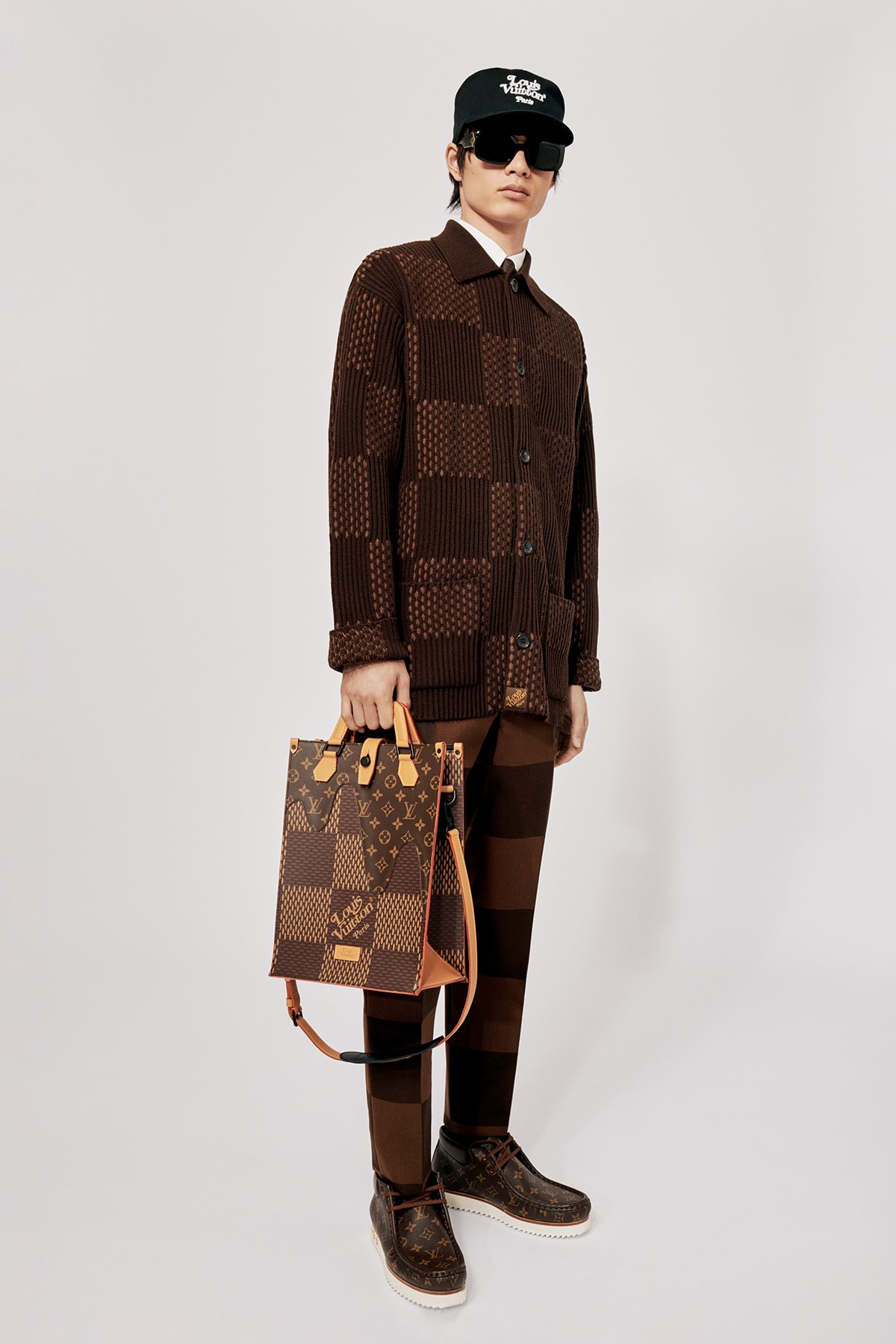 Louis Vuitton NIGO x Virgil Alboh LV2 Collection Lookbook Jacket Pants Damier Check Brown Tote Bag