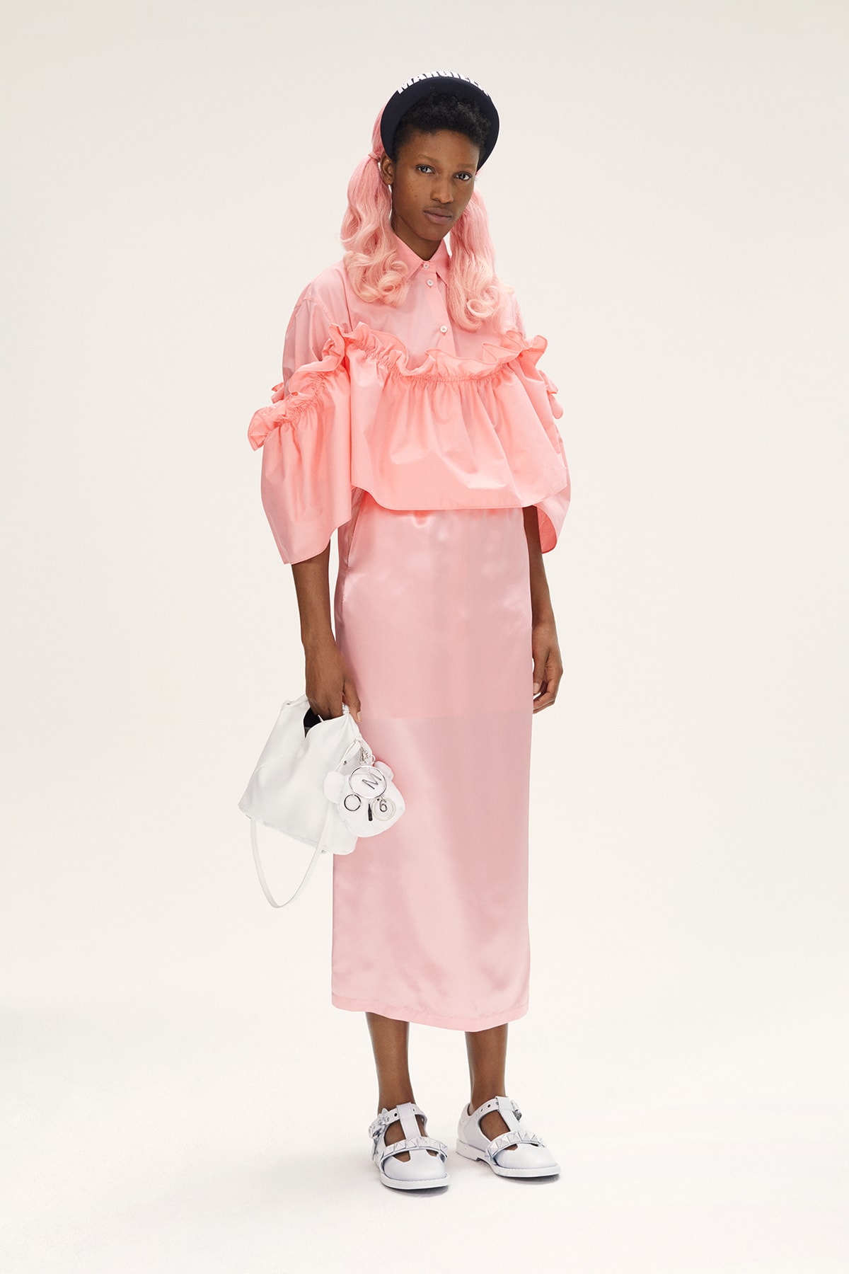 MM6 Maison Margiela Spring/Summer 2020 Collection Lookbook Ruffle Top Skirt Pink