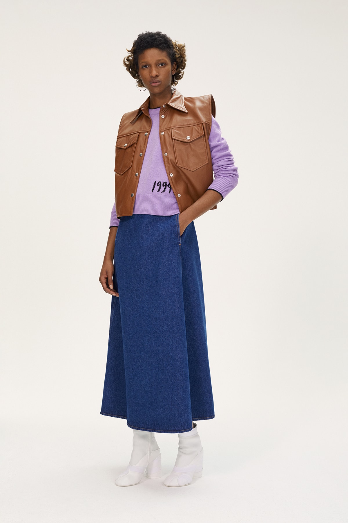 MM6 Maison Margiela Spring/Summer 2020 Collection Lookbook Leather Vest Denim Skirt