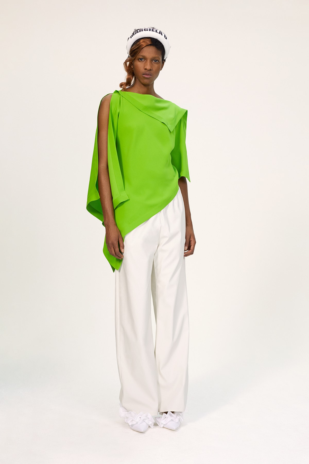 MM6 Maison Margiela Spring/Summer 2020 Collection Lookbook Draped Top Green White Trousers