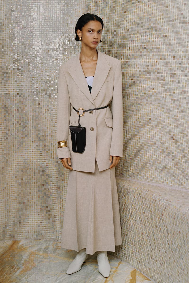 Nanushka Fall/Winter Collection Lookbook Blazer Skirt Cream