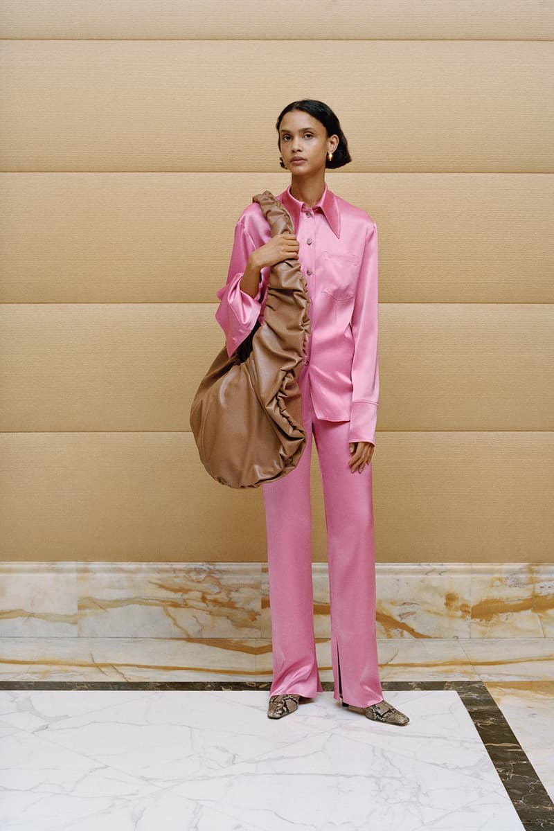 Nanushka Fall/Winter Collection Lookbook Shirt Pants Silk Pink