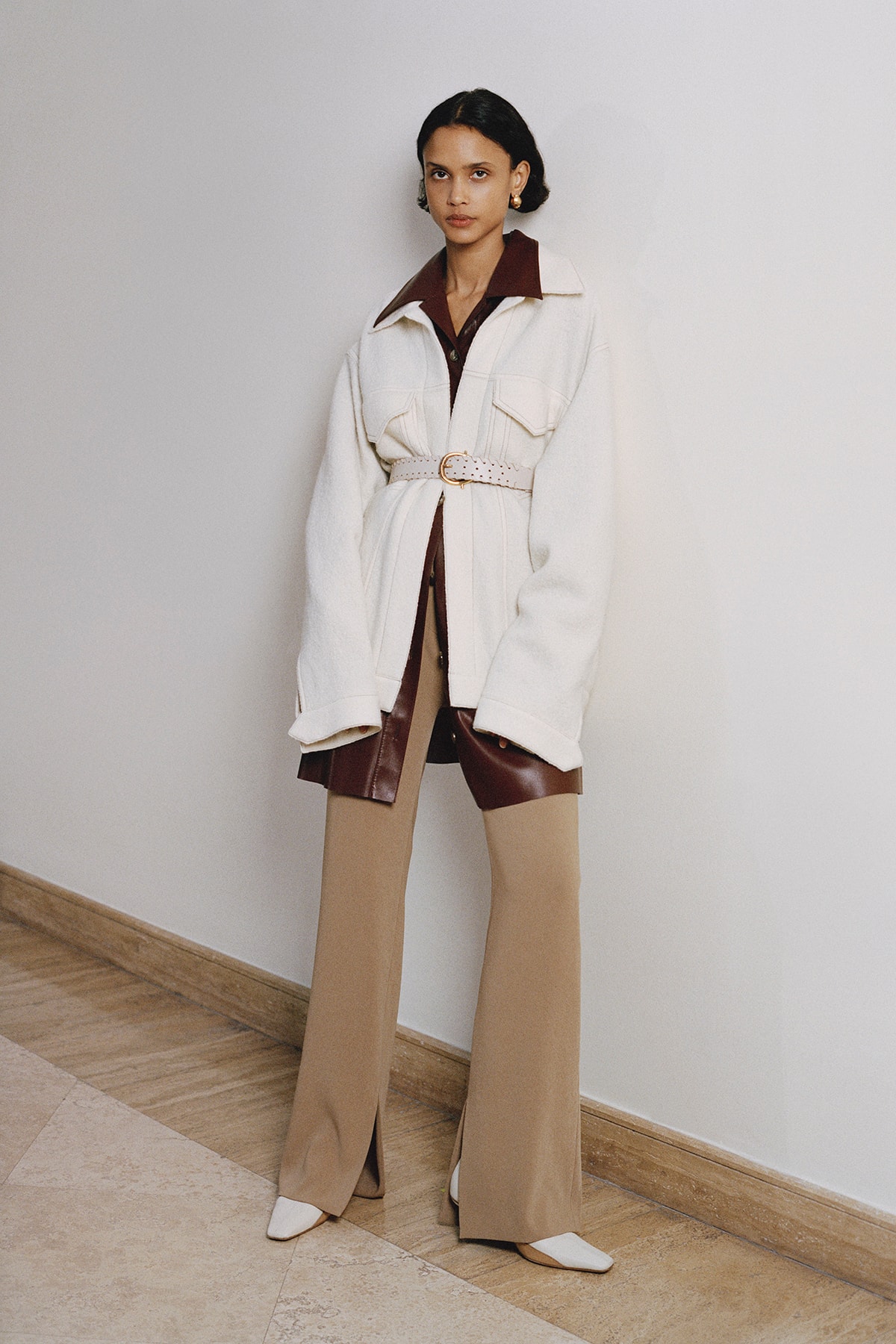 Nanushka Fall/Winter Collection Lookbook Blazer White Knit Pants