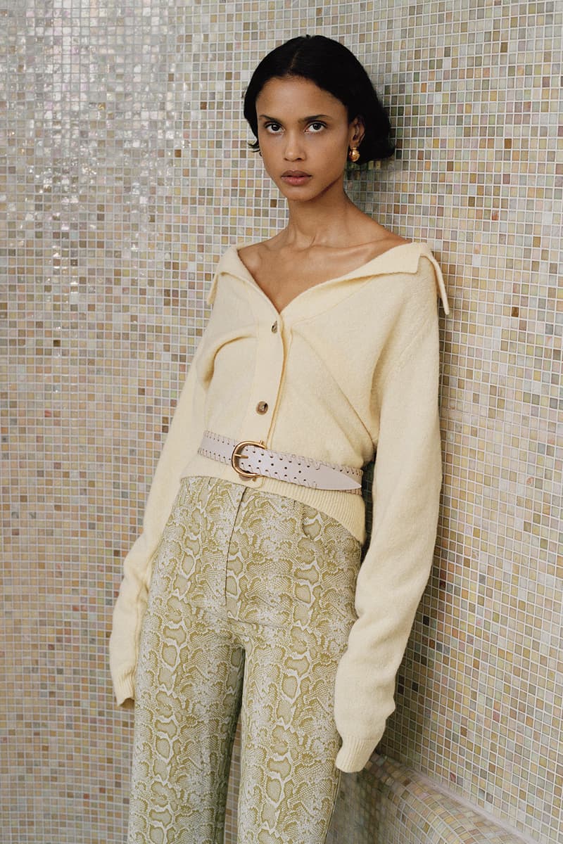 Nanushka Fall/Winter Collection Lookbook Cardigan Cream Snakeskin Pants