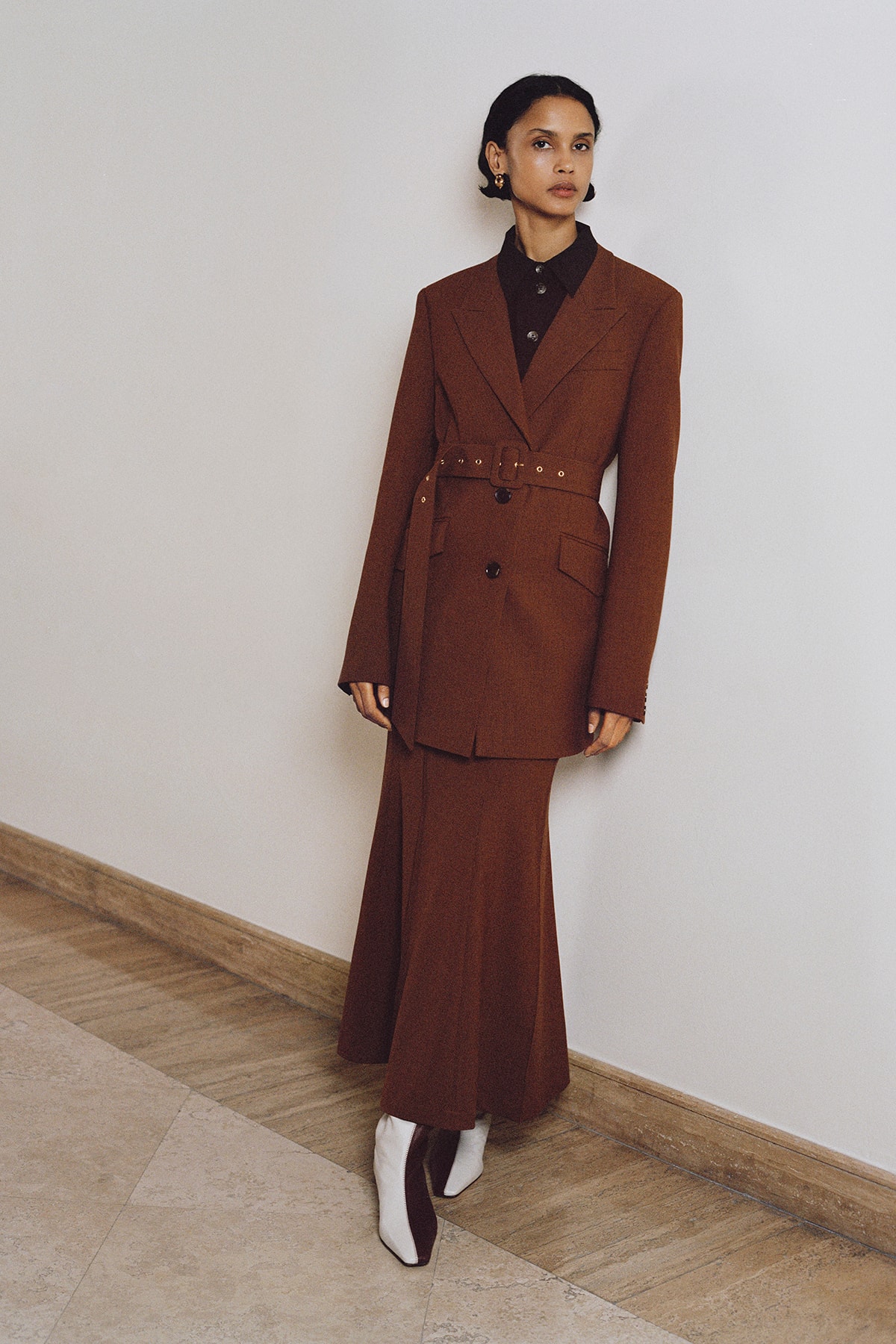 Nanushka Fall/Winter Collection Lookbook Blazer Skirt Brown