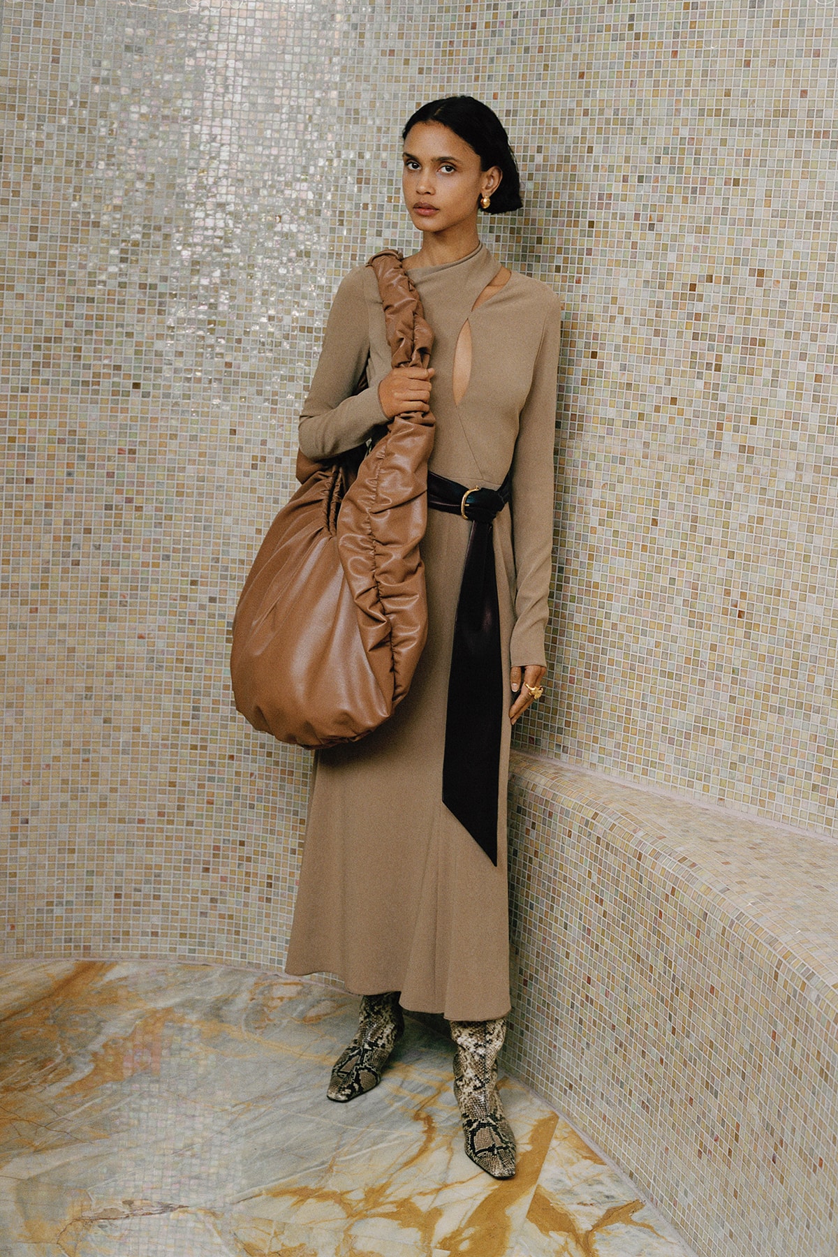 Nanushka Fall/Winter Collection Lookbook Knit Dress Cut Out Brown