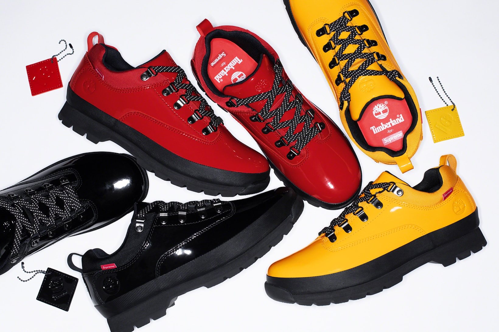 supreme timberland spring collaboration euro hiker low red yellow black shoes footwear 