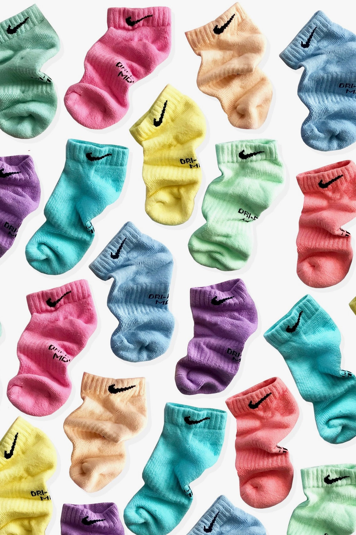 Tie-Dyed Nike Logo Socks Sammy Jo Where to Buy Yellow Pink Green Blue Sock