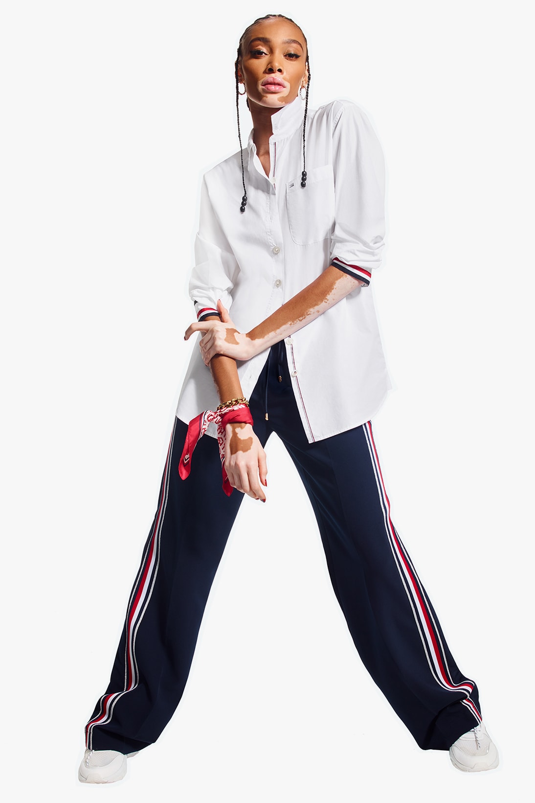 tommy Hilfigger hilfiger icons spring womens collection winnie harlow candice swanepoel campaign red white blue outerwear jackets