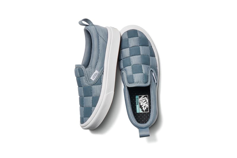 vans comfycush old new skool slip on sneakers autism awareness sensory inclusive charity donation checkered print hearts navy blue white
