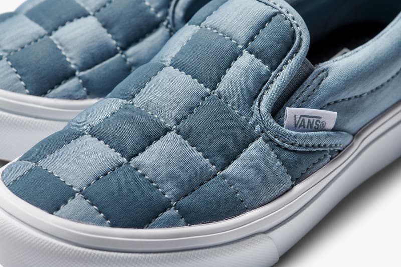 vans comfycush old new skool slip on sneakers autism awareness sensory inclusive charity donation checkered print hearts navy blue white