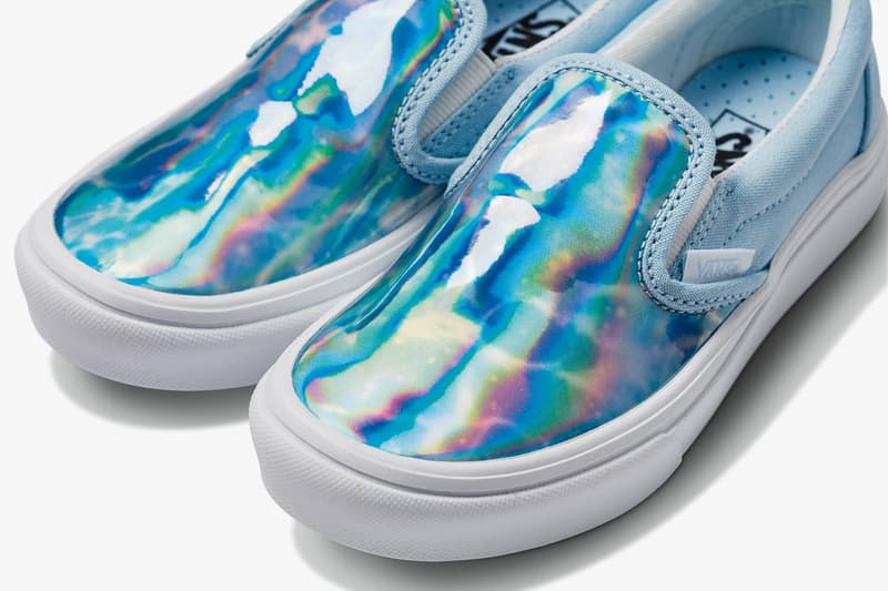 vans comfycush old new skool slip on sneakers autism awareness sensory inclusive charity donation checkered print hearts navy blue white