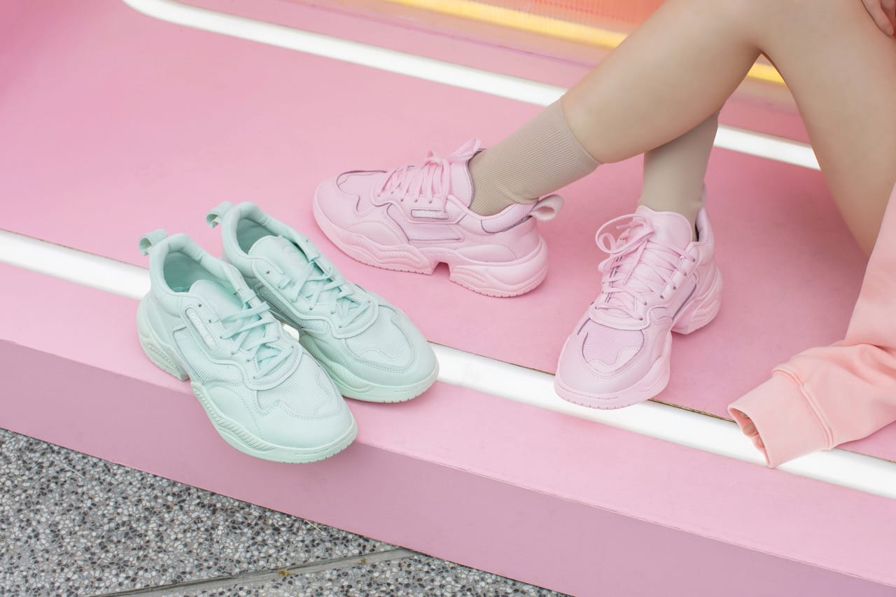 pink and green adidas shoes