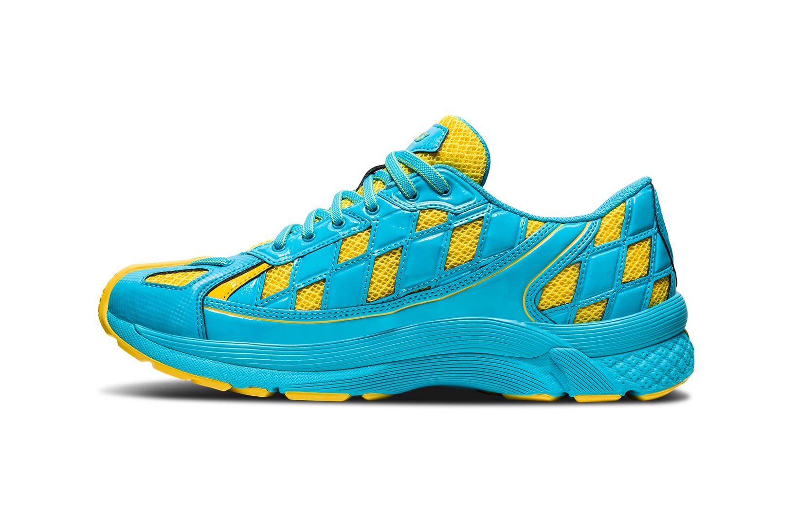 blue and yellow gym shoes