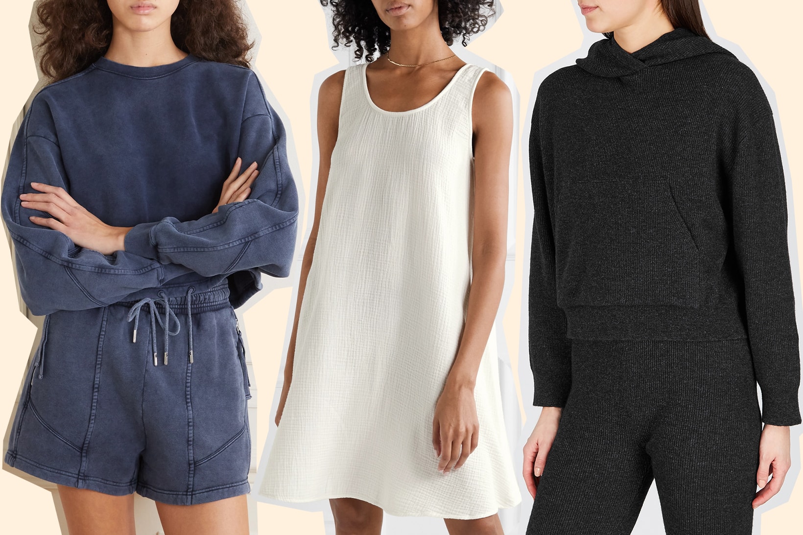 best sustainable loungewear hoodies sweatpants dresses at home nanushka ninety percent pour les femmes navy blue white black